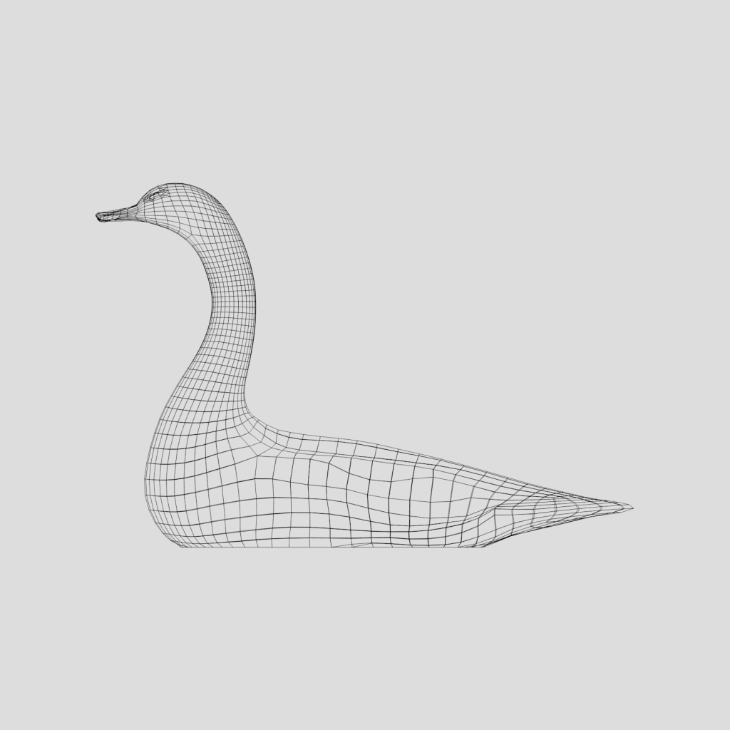 A float design featuring a goose or duck in wireframe format.