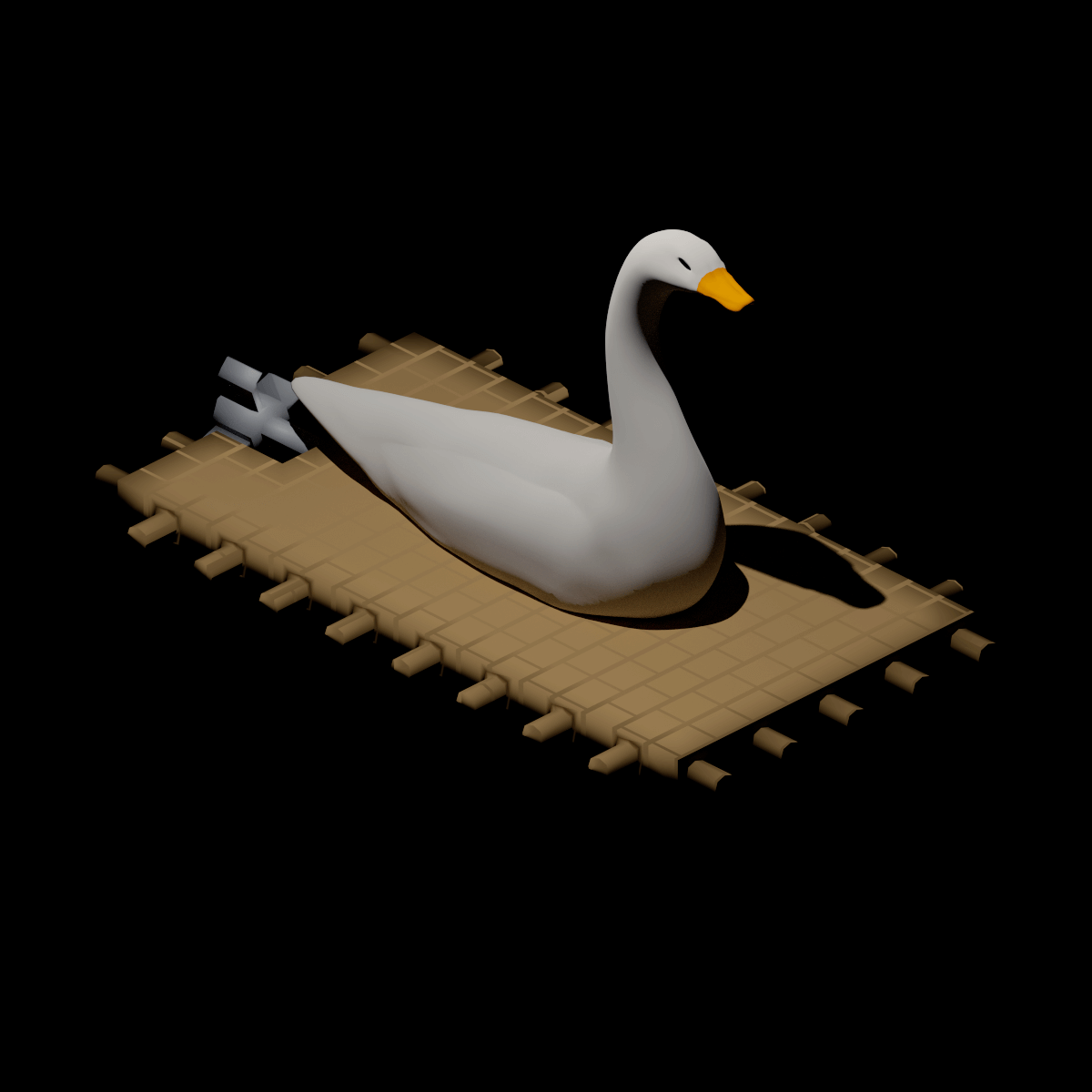 A float design featuring a goose or duck on a large platform.