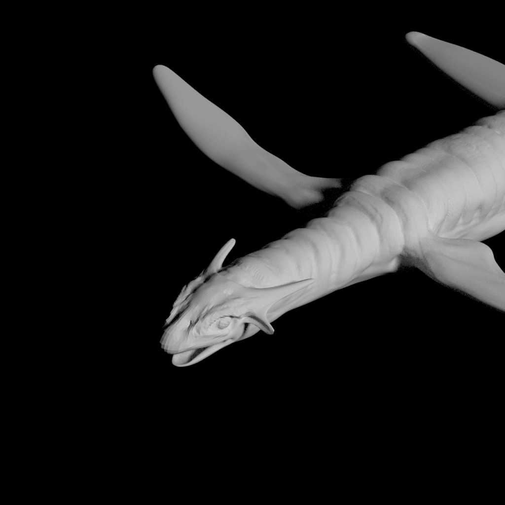 A close-up of Titanotaurus, a dragon like creature, sculpted in Blender 3D.