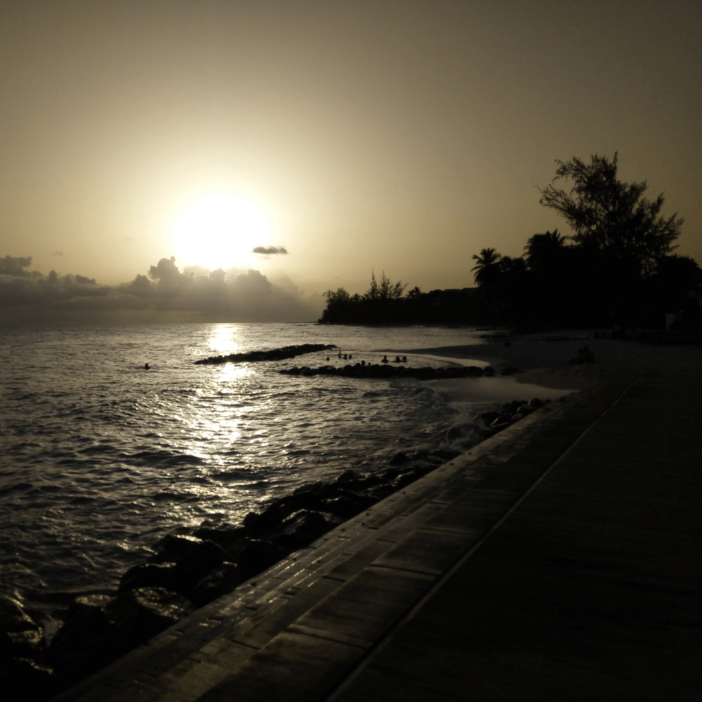 A scene from the Barbados Boardwalk during the evening.